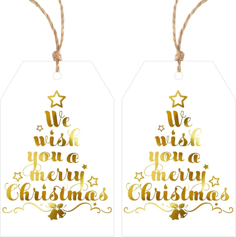 Alynta Christmas Gift Tags with String - Holiday Gift Tags Xmas Tag 50Pcs Gold Foil Merry Christmas Paper Tag for Christmas Presents Gift Wrapping Xmas Decorations (Christmas) - Image 1